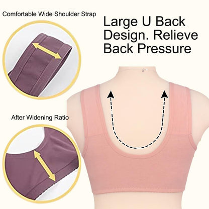 ObjFoch Daisy Bra, Front Snap Closure, Posture Correction, Wirefree, Cotton, S - 6XL, Stripe-Pink