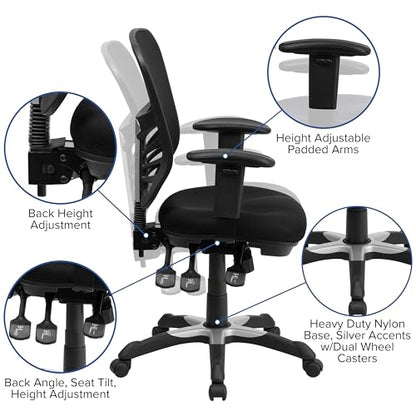Flash Furniture Nicholas Mid-Back Swivel Desk Chair with Wheels, Mesh Back, Padded Seat, and Armrests, Adjustable Height Mesh Ergonomic Office Chair, Black