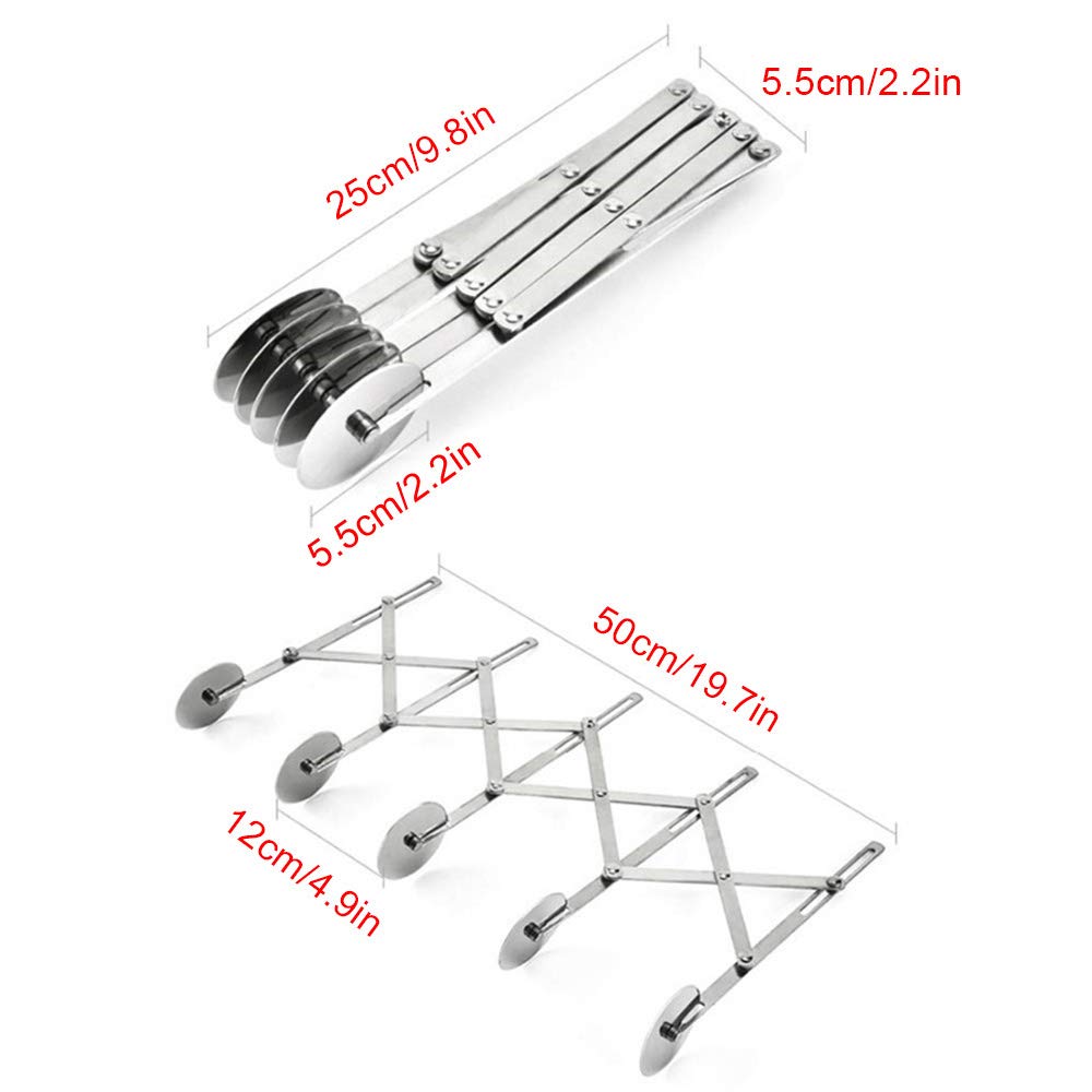 5 Wheel Pastry Cutter, Stainless Pizza Slicer, Expandable Pizza Slicer Multi-Round Pastry Knife Baking Cutter Roller Cookie Dough Cutter Divider