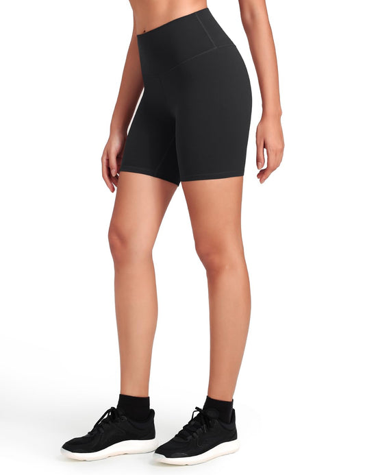 HeyNuts Women's Workout Pro Biker Short, High Waisted Tummy Control Athletic Running Spandex Yoga Shorts 6'' Black M(8/10)