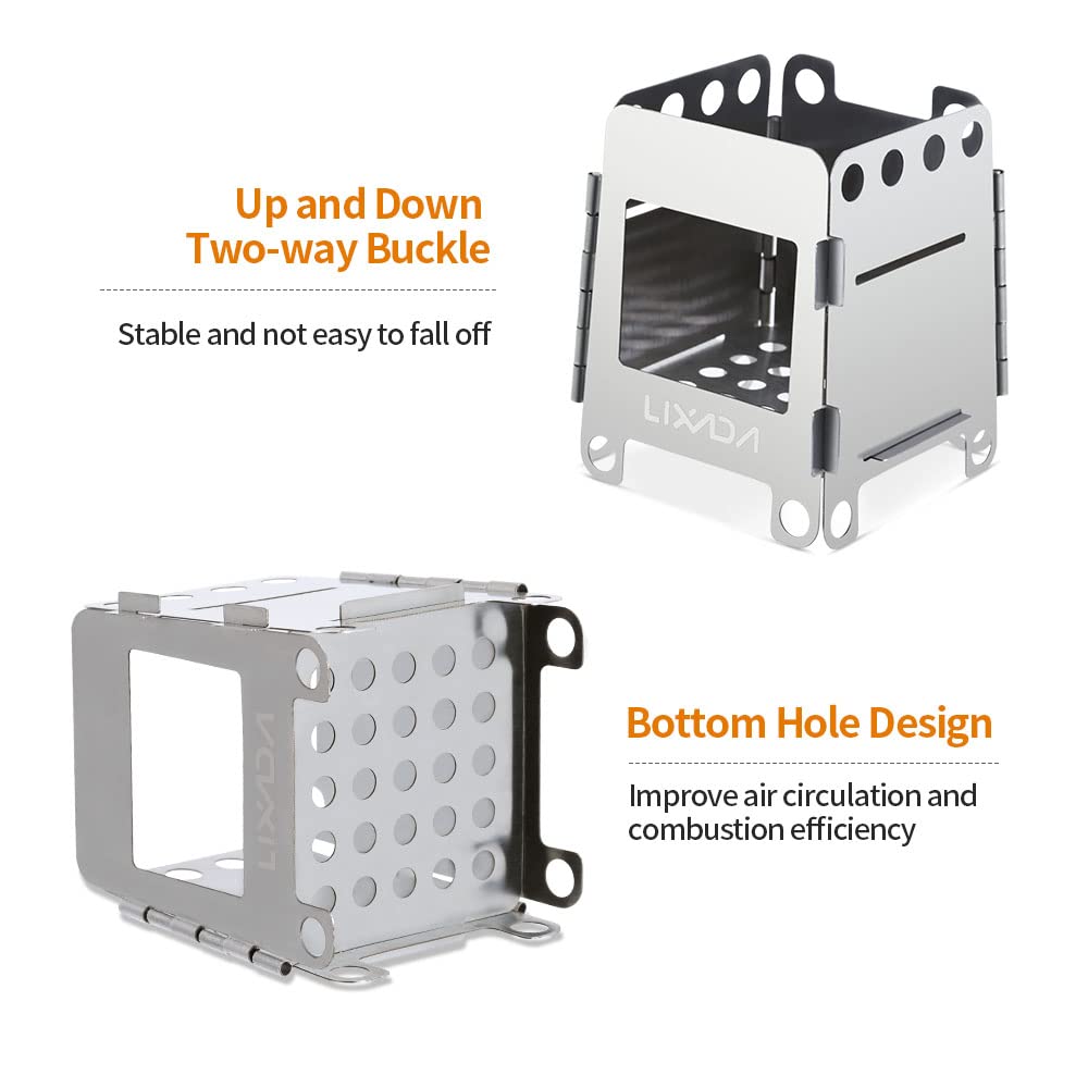 Lixada Camping Wood Stove Folding Lightweight Stainless Steel Wood Burning Stove Portable Backpacking Alcohol Stove for Outdoor Camping Hiking Picnic BBQ Picnic Hunting