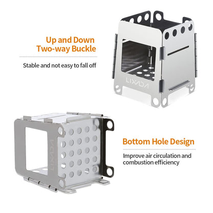 Lixada Camping Wood Stove Folding Lightweight Stainless Steel Wood Burning Stove Portable Backpacking Alcohol Stove for Outdoor Camping Hiking Picnic BBQ Picnic Hunting