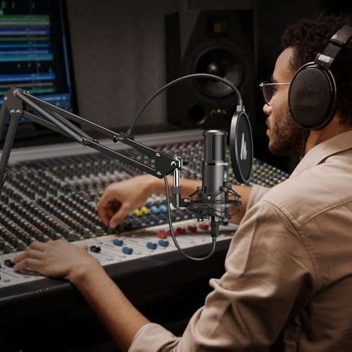 MAONO USB Recording Microphone Kit, Professional Condenser Microphone for PC with One-Touch Mute and Mic Gain Knob for Singing, Podcast, Studio, Streaming PM421