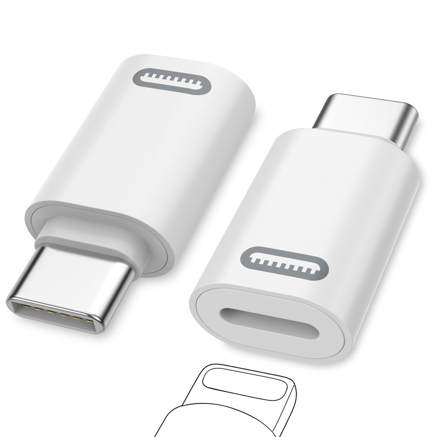 MoKo Lightning Female to USB C Male Adapter for iPhone 17 Air 16 15 Pro Max Plus, Galaxy, iPad - Not for Earphone/USB Stick/iPencil, 2 Pack USB-C to Lightning Adapter ONLY for Charging/Data Transfer