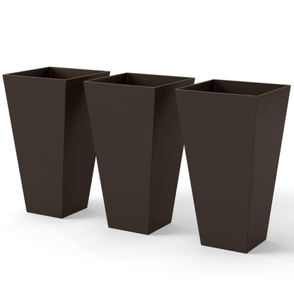 Outsunny Tall Planters for Outdoor Plants Set of 3, 28 in Taper Planters with Drainage Holes, Indoor Grande Plant Pots, Front Porch Decor, Brown