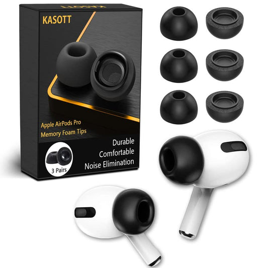 KASOTT Replacement Airpod Pro Ear Tip Premium Memory Foam Earbud Tips, Perfect Noise Reduction, Ultra-Comfort, Anti-Slip Eartips, Fit in The Charging Case (Sizes M, 3 Pairs), Black