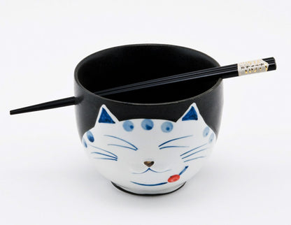 Happy Sales, Japanese Ramen Udon Noodle Soup Cereal Bowl With Chopsticks (BlackCat)