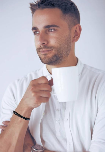 MASSIVE BEADS Black Tourmaline - Super Protection - Handmade Yoga Stretch Elastic Bracelet Natural Stone Crystal Healing Power Energy Gifts for Unisex Adult 8mm