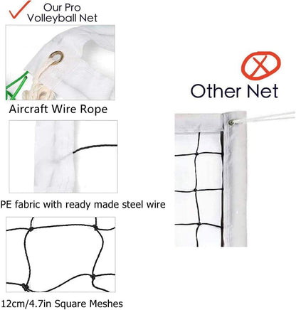 Professional Volleyball Net,Pool Volleyball Net with Aircraft Wire Rope, 32 FT x 3 FT, for Indoor and Outdoor (No Poles)