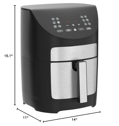 Gourmia Digital Air Fryer – 7 QT, FryForce 360° Technology, 10 Presets, Guided Cooking Prompts, Auto Shut-Off, Dishwasher Safe Basket, 1500W, black/Stainless Steel
