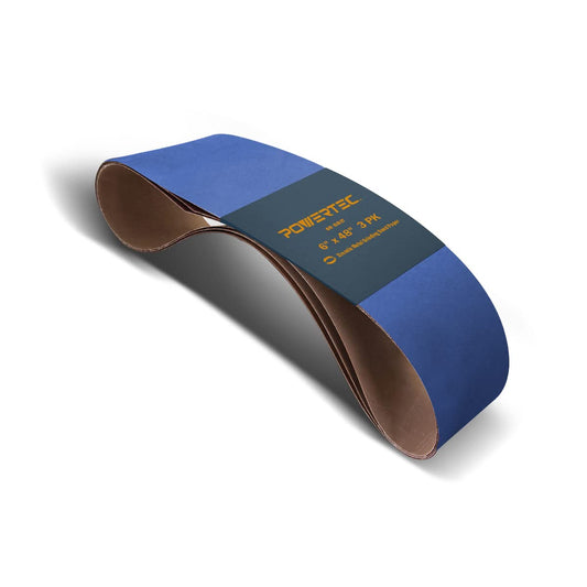 POWERTEC 6 x 48 Inch Zirconia Sanding Belts, 3PK, 60 Grit Belt Sander Sanding Belt for Bench Sander, Belt and Disc sander, Woodworking & Paint Removal, Metal Polishing (464806Z-3)