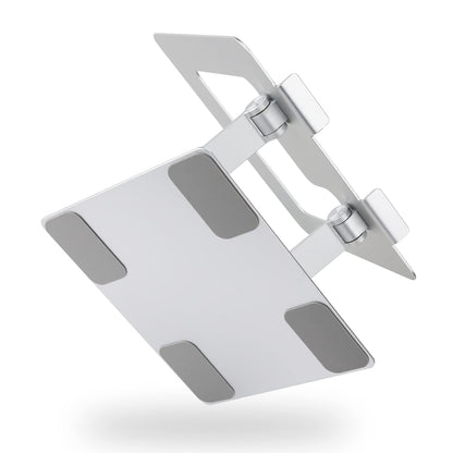 Amazon Basics Sturdy and Portable Ergonomic Laptop Stand for Desk, Adjustable Riser, Fits all Laptops and Notebooks up to 17.3 Inch, Silver, 10 x 8.7 x 6 in