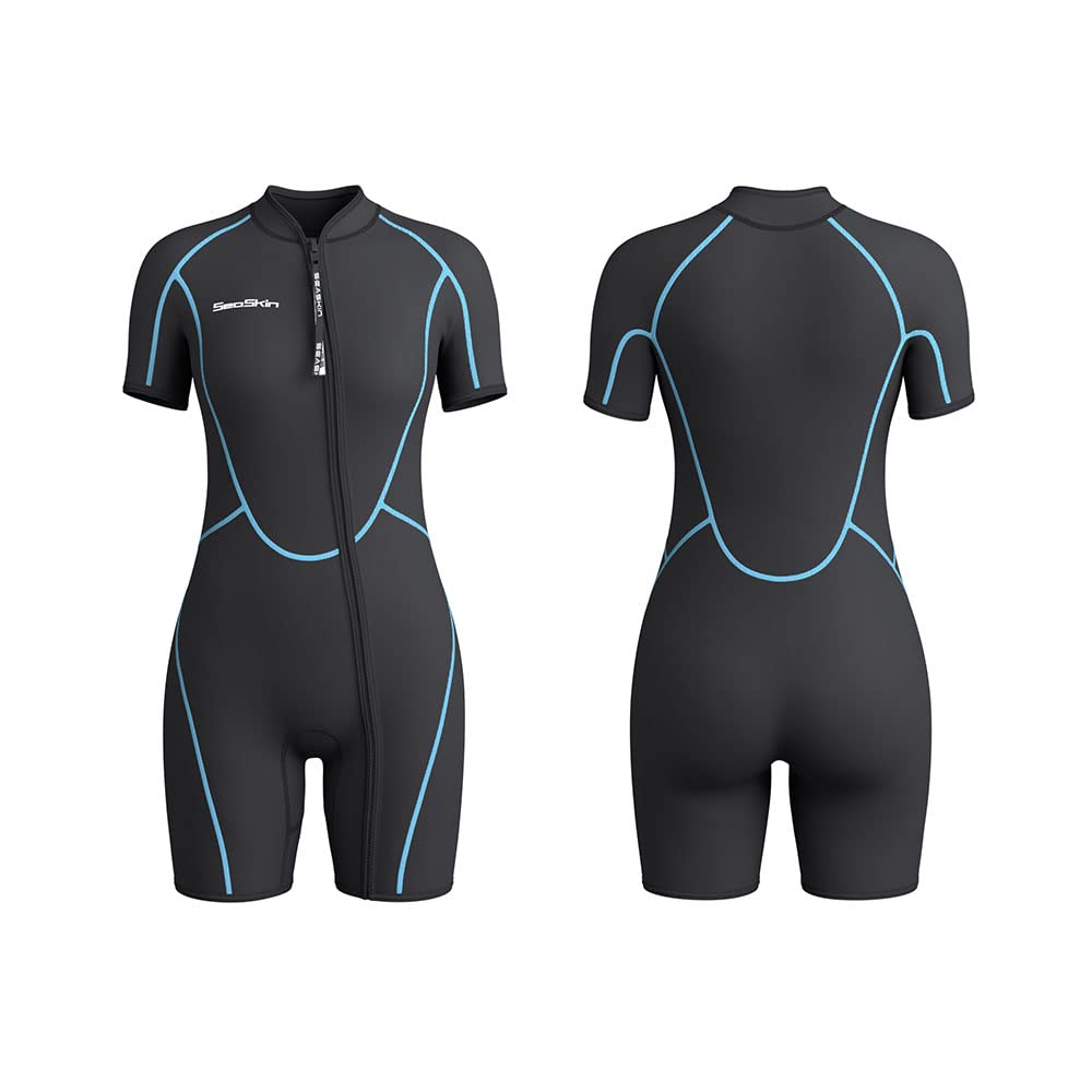Seaskin Mens 3mm Shorty Wetsuit Womens, Full Body Diving Suit Front Zip Wetsuit for Diving Snorkeling Surfing Swimming Medium