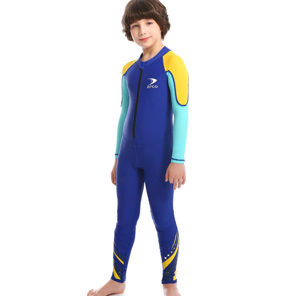 ZCCO Kids Wetsuit,2.5mm Neoprene Diving Suit for Teens,Full Body Swimsuit for Boys and Girls,Long Sleeve One Piece Wet Suit Perfect for Swimming, Surfing, and Water Sports (Bright Blue, L)