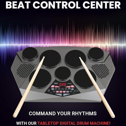Pyle Pro Electronic Drum kit - Portable Electric Tabletop Drum Set Machine with Digital Panel, 7 Drum Pad, Hi-Hat / Kick Bass Pedal Controller USB AUX -Tom Toms, Hi-Hat, Snare Drums, Cymbals - PTED06