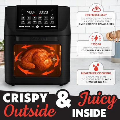 Gourmia Air Fryer Toaster Oven Combo - All-in-One 14-Quart Digital Air Fryer Toaster Oven with Rotisserie & Dehydrator – 12 Presets, Guided Cooking Prompts, 1750W, Dishwasher-Safe Accessories