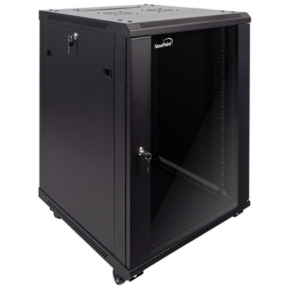 NavePoint 15U Server Cabinet Wall Mount Rack Enclosure with Caster Wheels, 2 Fans, Locking Glass Door, Removable Side Panels – 15U Network Cabinet 23.6” Deep, 19” Server Rack for IT Equipment
