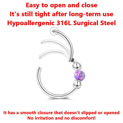 4PCS Stainless Steel Nose Rings Set for Women Men,Hypoallergenic 20G L-Shaped Nose Studs 18G Purple Opal Hinged Small Silver Hoops for Nostril Septum Cartilage Helix Rook 2nd/3rd Earlobe Lip Piercings