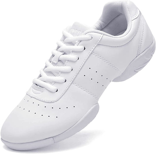 JITUUE Women Cheerleading Dance Shoes Fashion Trainers Sneakers Lace Up Gym Athletic Sport Training Shoes for Girls (White,12 lk28)