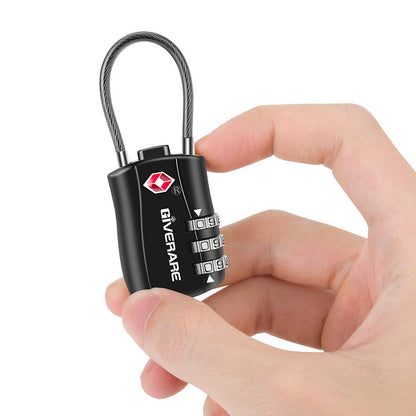 GIVERARE 2 PCS TSA Approved Luggage Locks, Combination Travel Cable Lock, Re-settable 3-Digit Padlocks with Alloy Body, Keyless Travel Sentry Accepted Padlock for Gym Locker, Golf Bag Case-Black