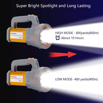 GEPROSMA Multi Functions Rechargeable Led Flashlight High Lumens,Powerful Handheld Spotlight Super Bright Long Range 800yd/Large Battery/Side Lantern,High Powered Searchlight,Home Outdoor