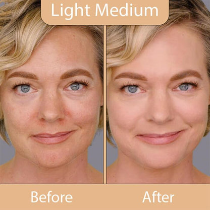 LUMINESS Silk Airbrush Spray Foundation & Buffing Brush Kit – Full Coverage Foundation & Dual-Sided Buffing Brush - Buildable Coverage, Anti-Aging Formula Hydrates & Moisturizes - Light Medium