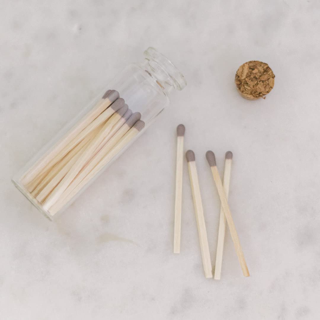 River Birch Decorative Matches in a Bottle with Striker - Cute & Colored Matches - 3 Bottles, Gray Tip, 60 Matches