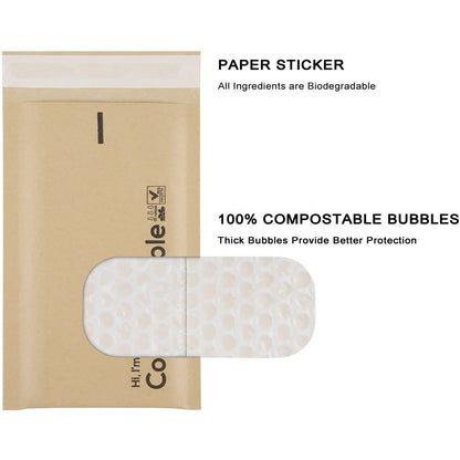 4x8 100% Biodegradable Bubble Mailers,25 Count Kraft Brown #000 Compostable Padded Packaging Wrap Envelopes Pouches Eco Friendly Self Seal Bags