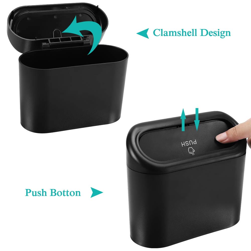 Accmor Car Trash Can with Lid, Mini Auto Dustbin Garbage Organizer with 30 Pcs Plastic Trash Bag, Automotive Garbage Container Bin for Vehicle, Home, Office