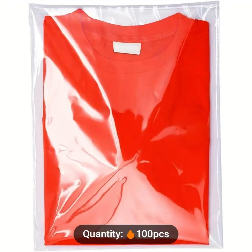 100 Pieces (9x12 Inch) Clear Plastic Bags for Packaging, Clothing & T-Shirts Strong Packing Self Adhesive Cellophane Bag