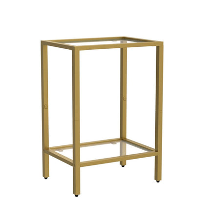 HOMSHO Side Tables Set of 2, End Tables with Tempered Glass, 2-Tier Nightstands with Storage Shelves, Coffee Table with Modern Style, Slim Sofa Table for Living Room, Bedroom, 11.8" D x 15" W, Golden