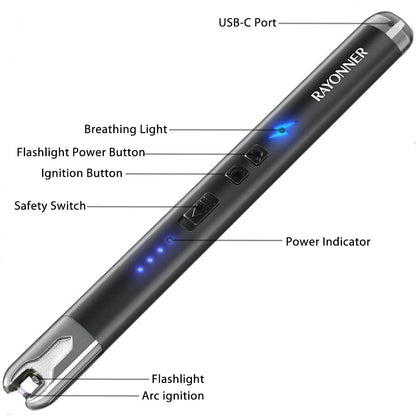 RAYONNER Lighter Electric Candle Lighters with Flashlight Windproof & Flameless USB Rechargeable with Safety Switch