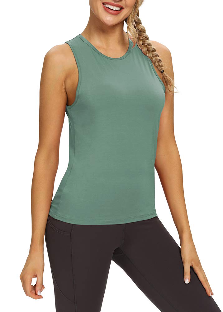 Mippo Workout Tops for Women Open Back Yoga Tops Athletic Tank Exercise Shirt Muscle Tank Gym Workout Clothes Gray Green XS