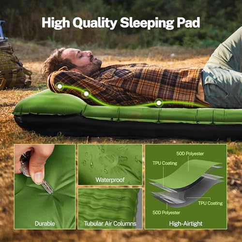 OGERY Sleeping Pad for Camping, 6" Extra-Thick Reinforced Camping Sleeping Pad with Pillows & Built-in Foot Pump, Ultralight Self Inflating Air Mattress Mat for Tent Hiking Essentials Gear