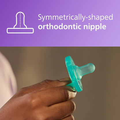 Philips Avent Soothie Orthodontic Baby Pacifiers, 100% Silicone Pacifiers, One Piece, BPA-Free, for Babies 0-3 Months, Green, 4 Pack, Model SCF190/41