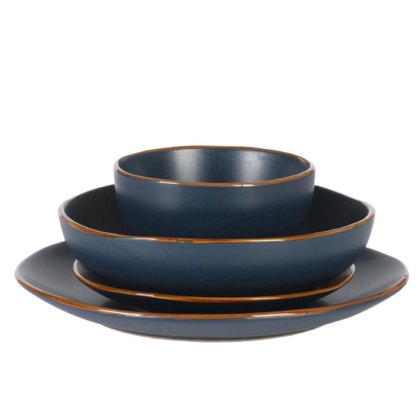 Gibson Home Hazeltine 16 Piece Plates and Bowls Dishes Stoneware Ceramic Dinnerware Set - Navy Blue