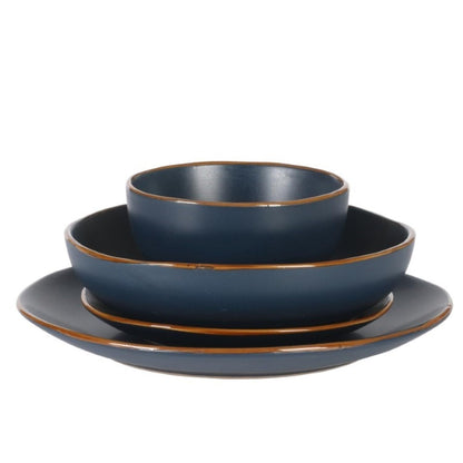 Gibson Home Hazeltine 16 Piece Plates and Bowls Dishes Stoneware Ceramic Dinnerware Set - Navy Blue