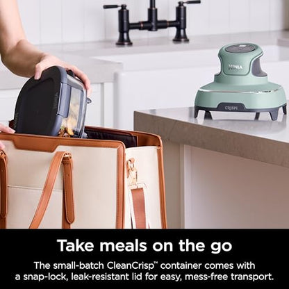 Ninja Crispi Air Fryer, Microwave, Freezer & Dishwasher Safe, Non Toxic Glass Portable Cooking System, 4 QT & 6 Cup Glass Containers with Storage Lids, Easy Meals, Air Fry, Bake, Green, FN101SG