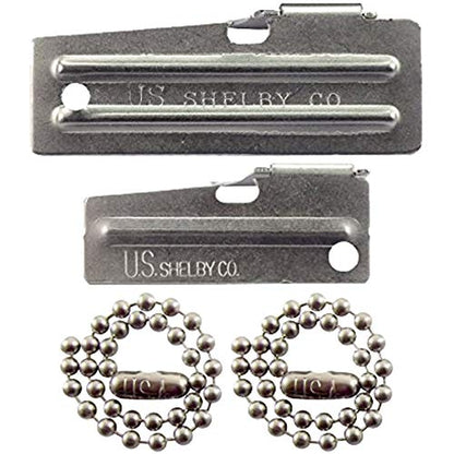 P-38 Can Opener & P-51 Can Opener with Chains, US Shelby, Stainless Steel openers Stamped with US Shelby Co.