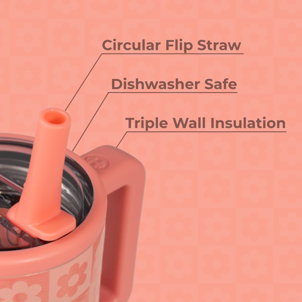 HydroJug Kids - 20 oz Insulated Kids Water Bottle with Flip Straw & Handle | Leak-Proof & Durable | Perfect for School, Sports, Lunch, Travel & Camp, Daisy Checkers