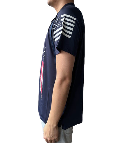 HARGLESMAN Men's Quick Dry Performance Short Sleeve Tactical Patriotic Polo T Shirt Tops Summer 1776 Printed Sports Casual Tees for Golf Tennis Paintball Activewear Navyblue L