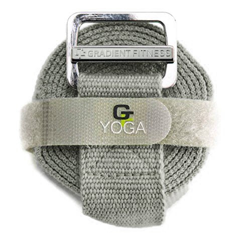 Gradient Fitness Yoga Strap, Friction-Less Easy-Feed Buckle, Yoga Straps for Stretching, Super Soft Cotton/Polyester Blend Webbing, Yoga band, Free eGuide. (8 Feet) Gray