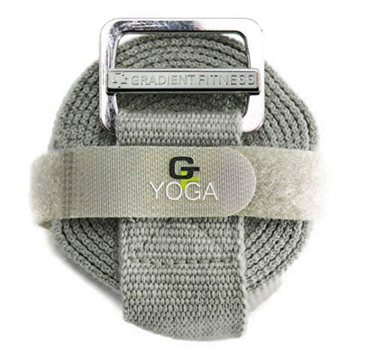 Gradient Fitness Yoga Strap, Friction-Less Easy-Feed Buckle, Yoga Straps for Stretching, Super Soft Cotton/Polyester Blend Webbing, Yoga band, Free eGuide. (8 Feet) Gray