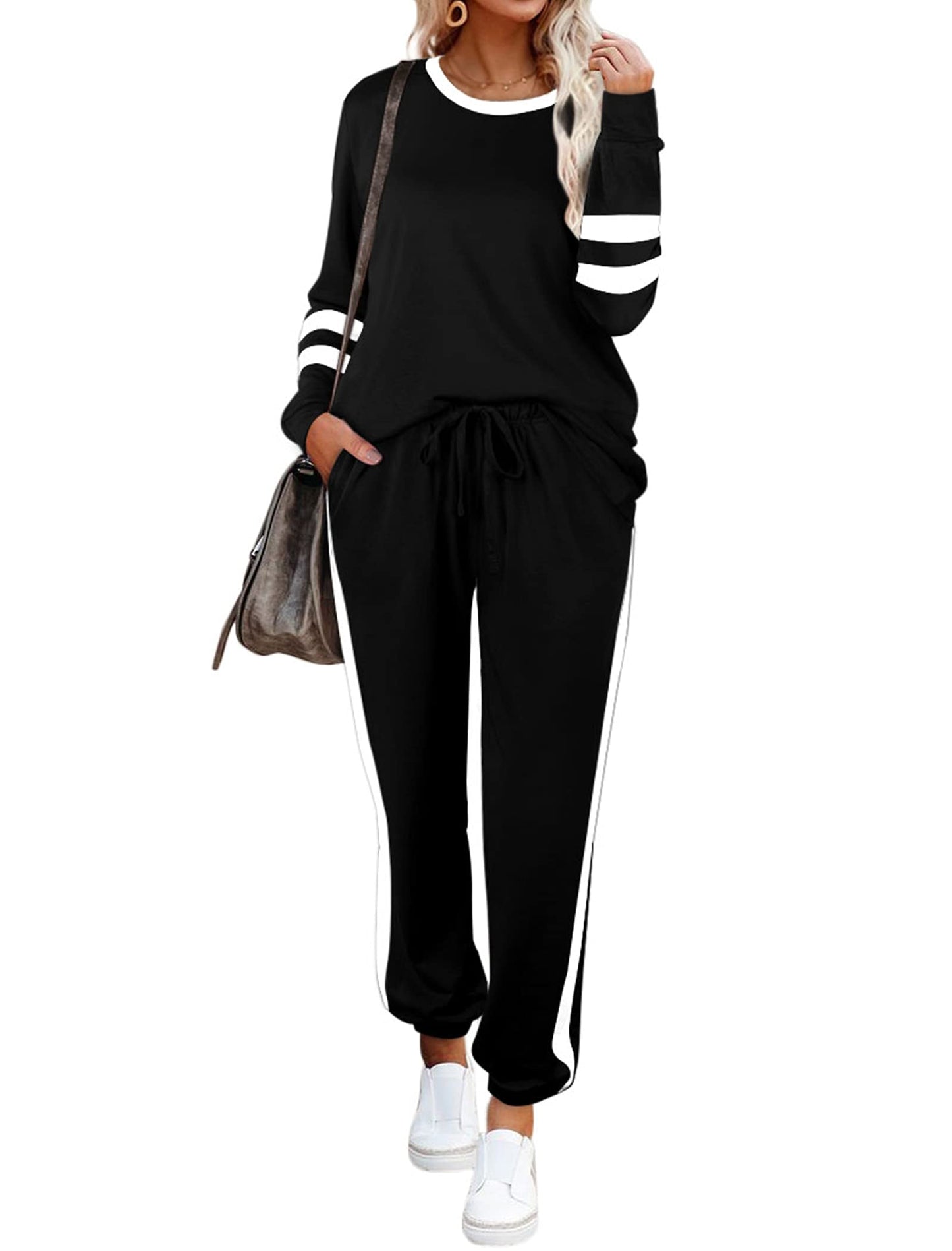 Airplane Outfits for Women 2025 Business Casual Fall Clothes Womens Loungewear Set Early Fall Fashion Tracksuit School Outfits for Teachers Workout Sets Old Money Clothes Black L