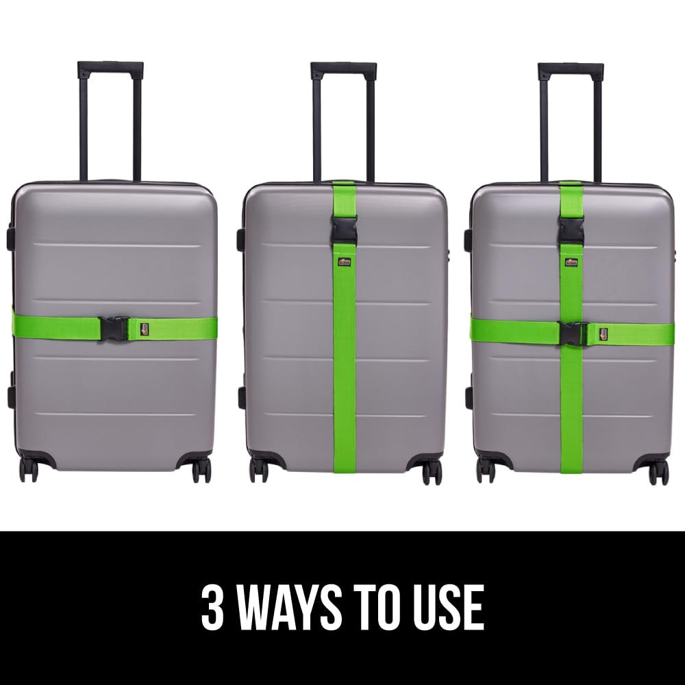 GORILLA GRIP Heavy Duty Adjustable Luggage Straps for Suitcases, Easy to Identify Travel Belt Connector Holds Suitcase Together, Extends Life of Bag, Strap Connects Two Bags, Accessories 2 Pack Green