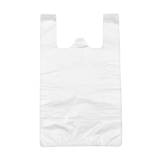 LazyMe T Shirt Bags Plastic Grocery Bags with Handles for Merchandise and Supermarket, Bolsas De Plastico Para Negocio, 12 x 20 Inch (White, 100Pcs)