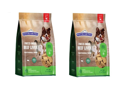 Nutri Bites Freeze Dried Beef Liver Dog Food 2-Pack: 28 oz Total Weight - Single Ingredient: Beef Liver - Protein & Grain-Free Supplement - Use as Kibble Topper or Dog Treats for Dogs - Made in Canada