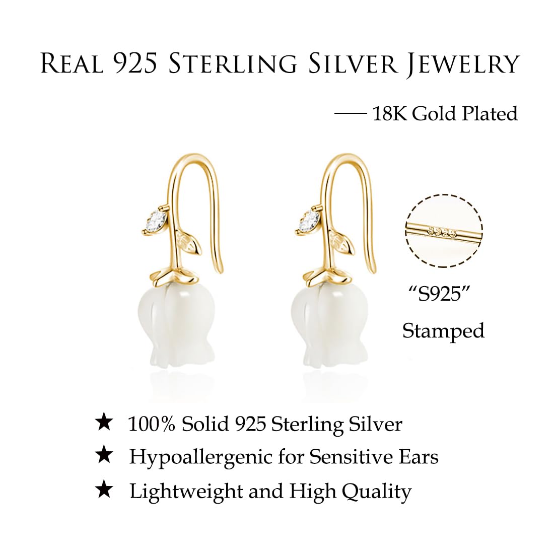 Reffeer Solid 925 Sterling Silver Flower Crawler Cuff Earrings Wraps for Women Teen Girls Flower Wrap Earrings Climber (B-18K Gold)