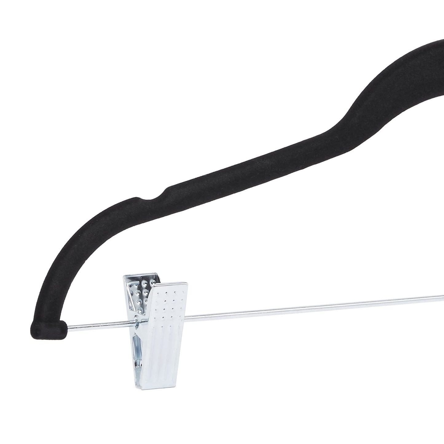 Amazon Basics Velvet, Non-Slip Skirt Clothes Hangers with Clips, Organize Pants and Skirts, Black/Silver, Pack of 24
