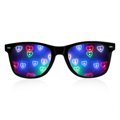 GloFX Ultimate Heart Diffraction Glasses - 3D Rainbow Hearts Effect with Black Frames - Great Festival, Concert, and Rave Accessory